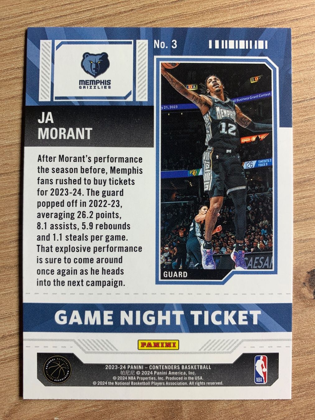 Cartoline: NBA Ja Morant Game Night Ticket 23/24 – Usato da Netstal venduto da Clutch79Cardz 1