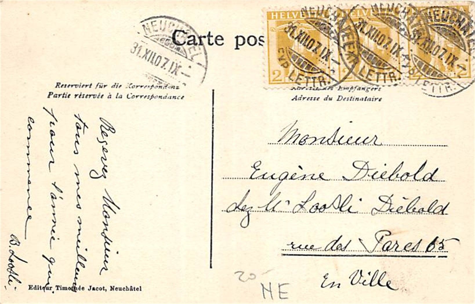 Cartoline postali: Neuchâtel – Usato da Ottikon b.Kemptth. venduto da Neptun1974 1