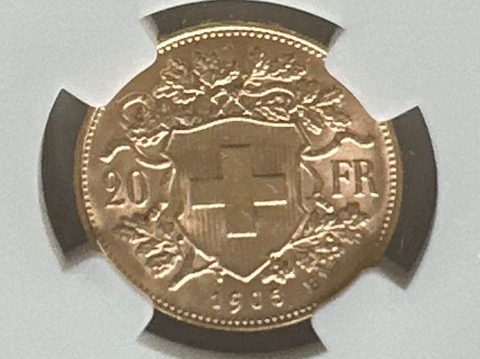 Tutti le monete: 1905B, Vreneli, 20Franken, G20F, MS63, stgl – Usato da Erlach venduto da gubbe1 1