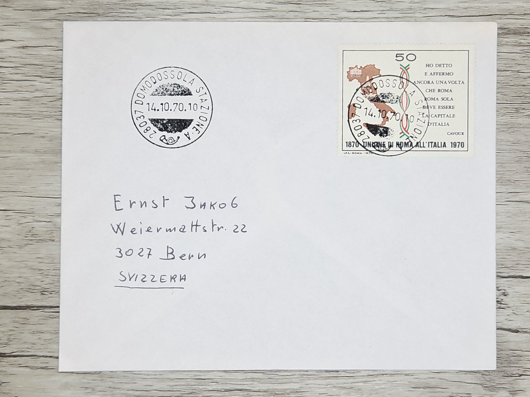Alle Briefmarken: CL17 Enveloppe + Timbre Italie 1970 – Gebraucht aus Cousset von Patrick_Collections