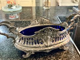 JUGENDSTIL JARDINIERE ZINKGUSS KRISTALLGLAS FRANKREICH,1900