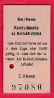 KARTON KONTROLLMARKE ZU KOLEKTIVBILLETT, 2.KLASSE, BIEL/BIEN