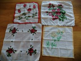 4 Stofftaschentücher Rosen Vintage Nostalgie