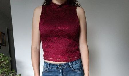 Elegant burgundy lace halter top - Size XS, like new!