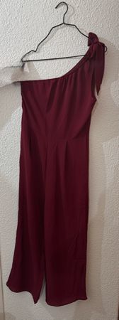 Jumpsuit Burgundy One Shoulder Bow Detail Size S New