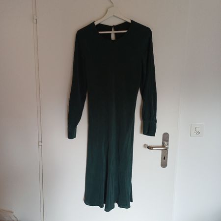 Elegant Dark Green 100% Silk Dress, Size S