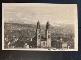 Schweiz 1920 AK Zürich Grossmünster Alpen