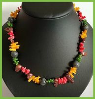 EDELSTEINKETTE KETTE STEINKETTE KORALLE LABRDORIT PERLEN