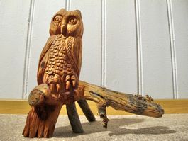 Eule Massiv Holz Skulptur Figur geschnitzt Wurzelholz