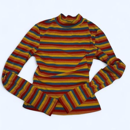 Geripptes Langarmshirt mit Rollkragen, bunte Streifen, Groes