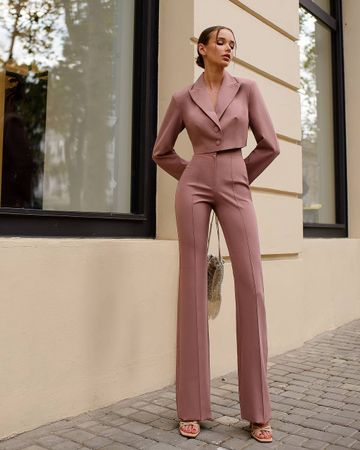 Beige Cropped Blazer Suit with Trousers size: M  new