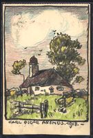 Handgemalt sign. Carl O. Arends: Kirche 