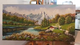 Ölgemälde "Am Klöntalersee" (1970) – Schweizer Alpenidylle
