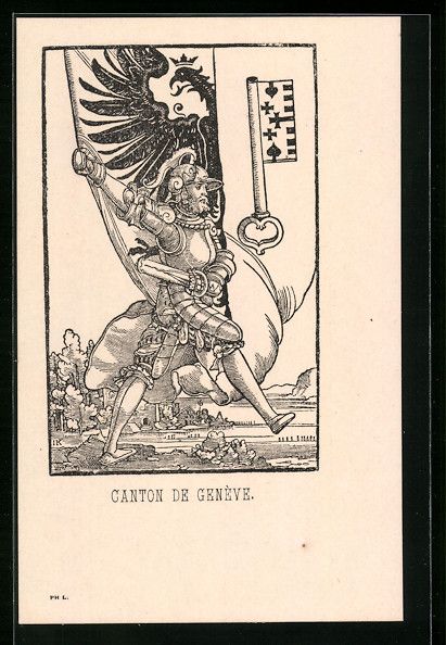 Cartoline postali: Litho Kanton Genf, Schweizer Soldat mit  – Usato da Berlin venduto da bartko-reher