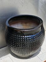 2 Grosse Keramik Blumenkübel schwarz mit Muster -  🪴