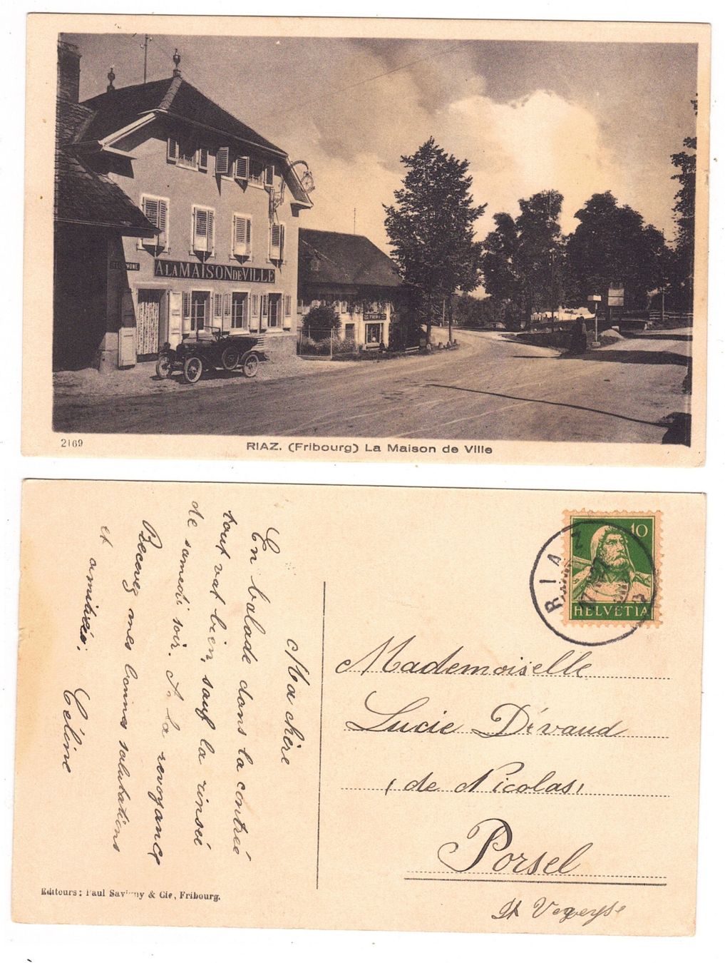 Cartoline postali: Riaz, la Maison de Ville – Usato da La Tour-de-Peilz venduto da amjust