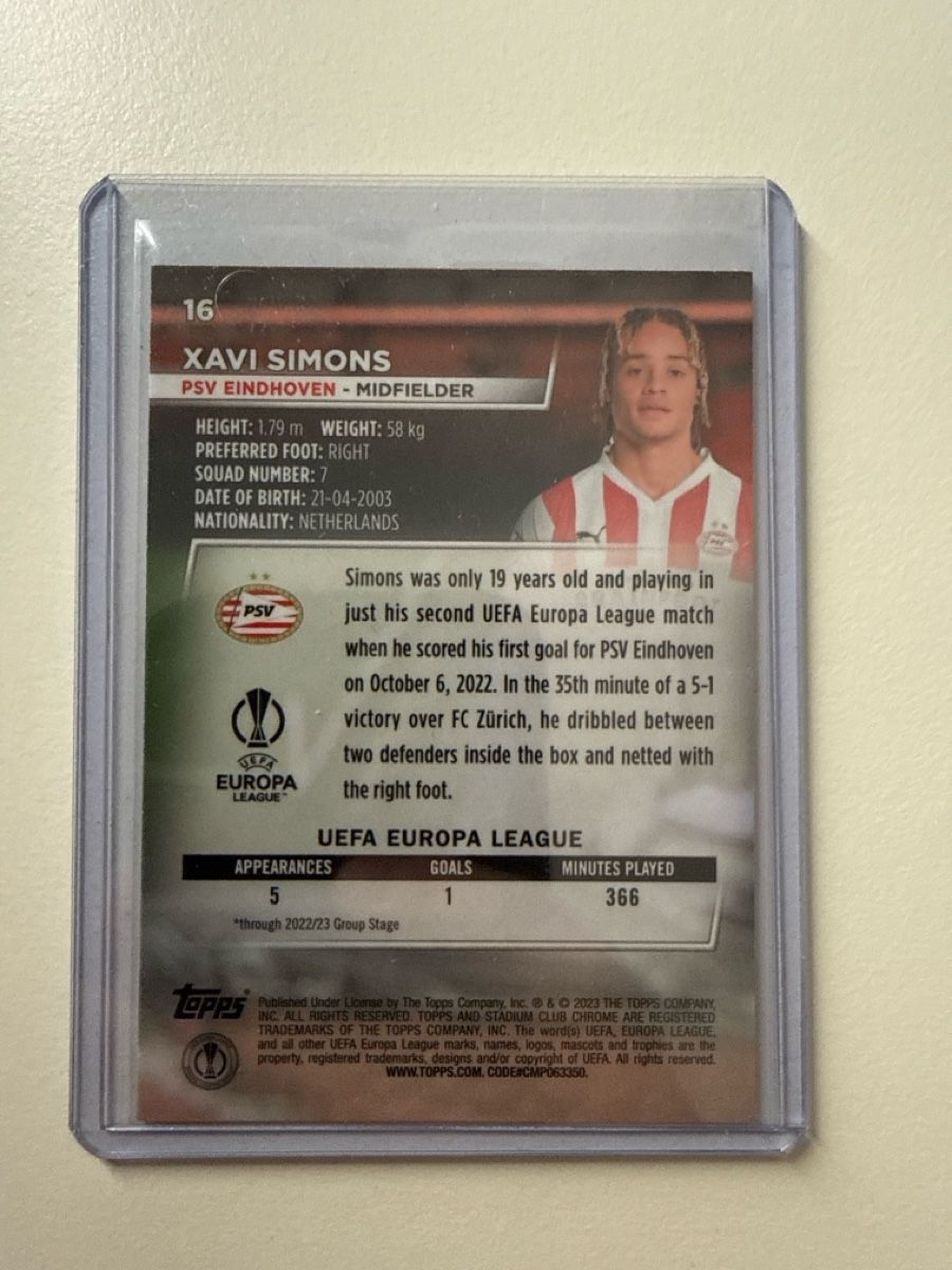 Topps Carte collezionabili: Xavi Simons, PSV Eidhoven, Stadium Club Chrome – Usato da Bäretswil venduto da pu0_7rmv 1