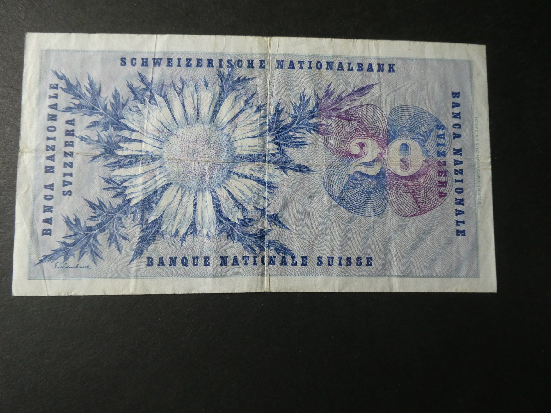 Banknoten: Schweiz 1959, 20 Franken – Gebraucht aus Hinterforst von Rohusri 1