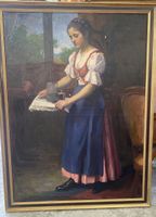Huile sur toile par F.Krutsay, scène d’intérieur
