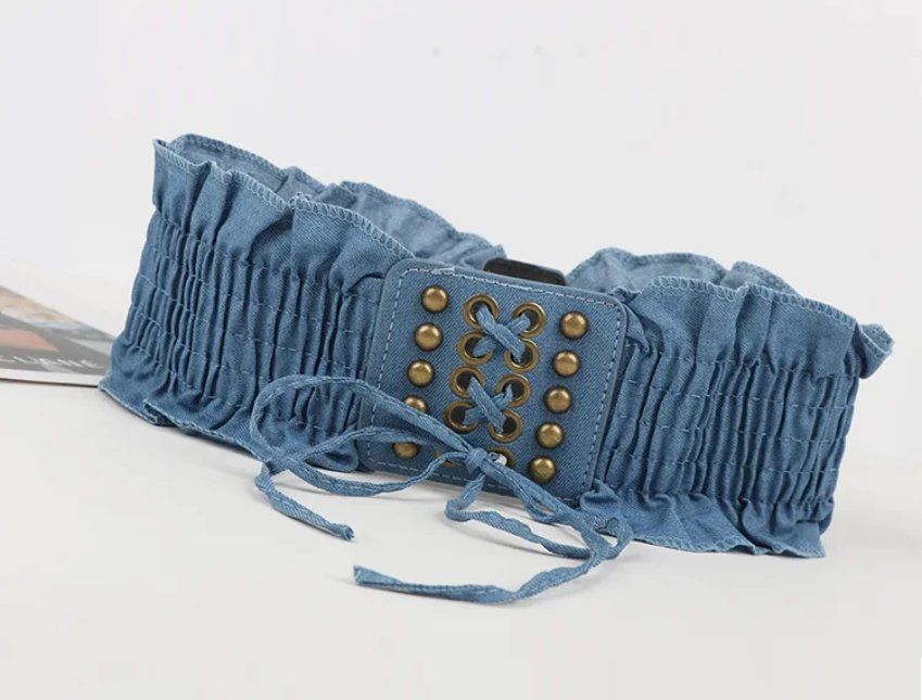 Cinture: Breiter elastischer Gürtel aus Denim mit Schnürung – Nuovo e nell'imballaggio originale da Lausanne venduto da FASHION-WORLD-SHOP 1