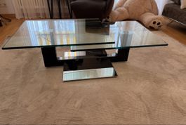 Design Couchtisch, 360 Drehbar Glas, Korpus Schwarz 👍