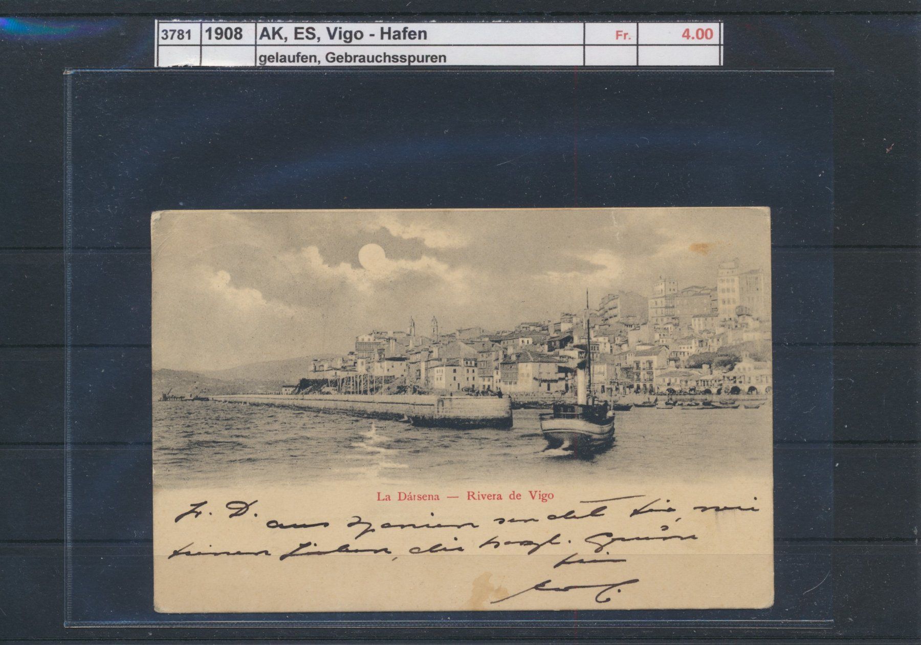 Cartoline postali: 1908 AK, Spanien, "Vigo - Hafen", gelaufen – Usato da Winterthur venduto da Zupogeru