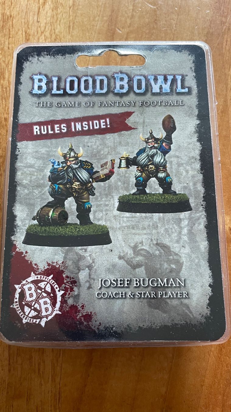 Statuette: Warhammer Blood Bowl Josef Bugman Sonderfigur – Nuovo e nell'imballaggio originale da Therwil venduto da rubininio