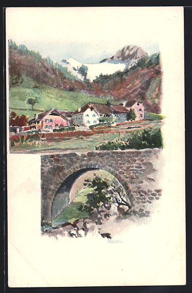 Cartoline postali: Veytaux, Alte Brücke, Ortsansicht – Usato da Berlin venduto da bartko-reher