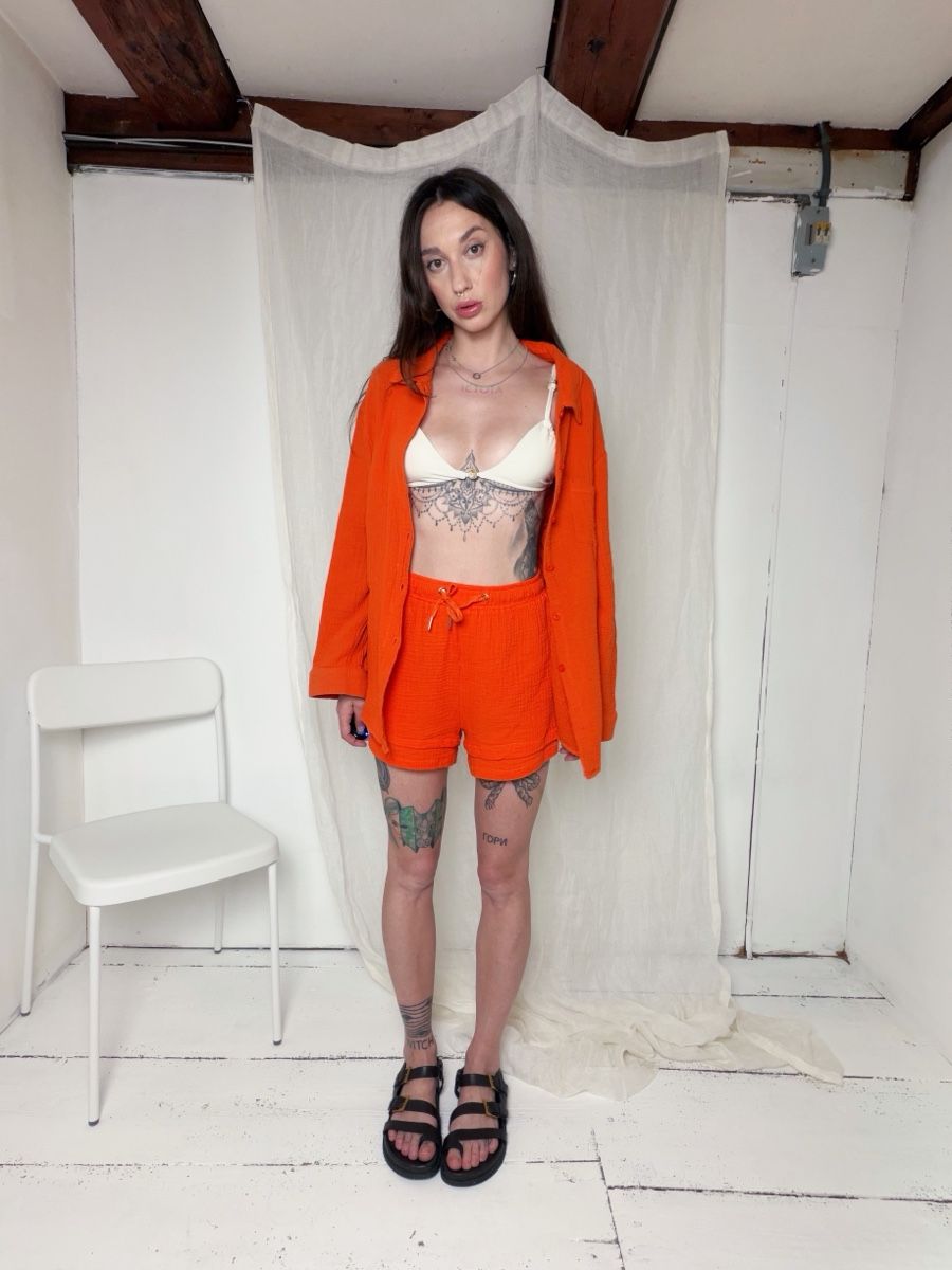 Kleiderpakete: Orange cotton set shirt and shorts – Gebraucht aus Knonau von Grapesvintage 2