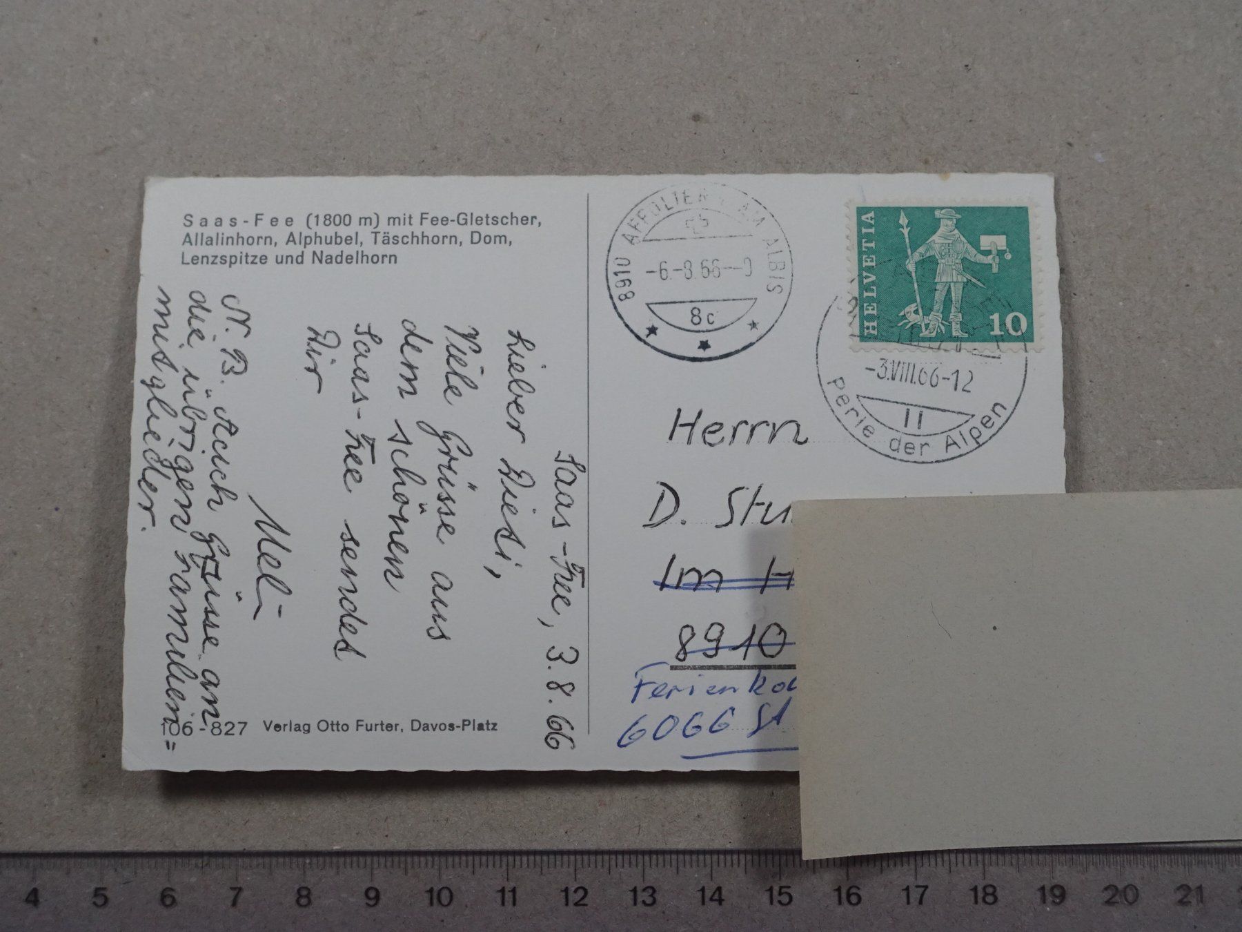 Cartoline postali: Saas-Fee, 1966 – Usato da Lenzburg venduto da fh1 1
