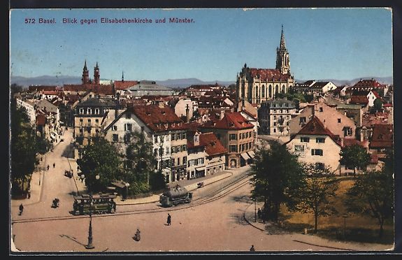 Ansichtskarten: Basel, Teilansicht mit Elisabethenkirche – Gebraucht aus Berlin von bartko-reher