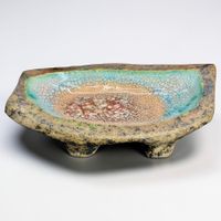Superbe vide-poche en grès cérame fusionné RAKU
