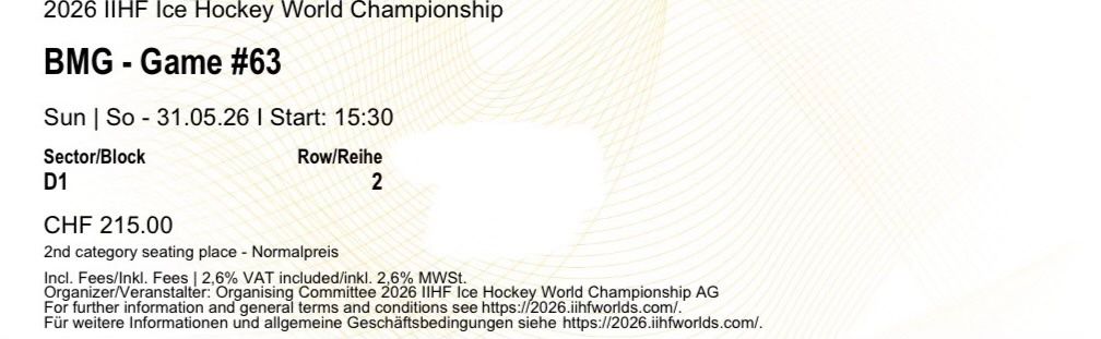 Biglietti: 2. Reihe - Eishockey Bronze-Medal-Game – Nuovo e nell'imballaggio originale da Henau venduto da raphimichel86