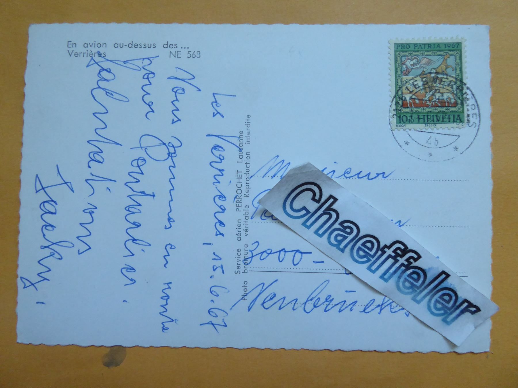 Cartoline postali: 1967   Les Verrières – Usato da Zürich venduto da Chaeffeler 1