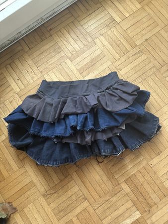 Rock denim blue and brown volants Grösse S