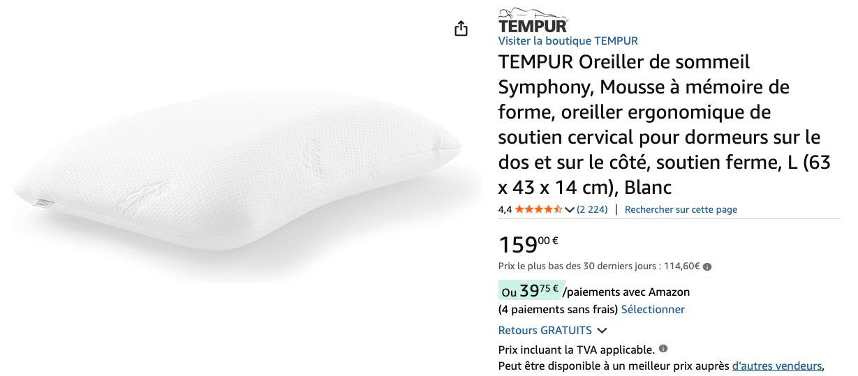 Tempur Cuscini: Oreiller TEMPUR Symphony taille L -  63x43x14cm – Usato da Kloten venduto da Mumiiin