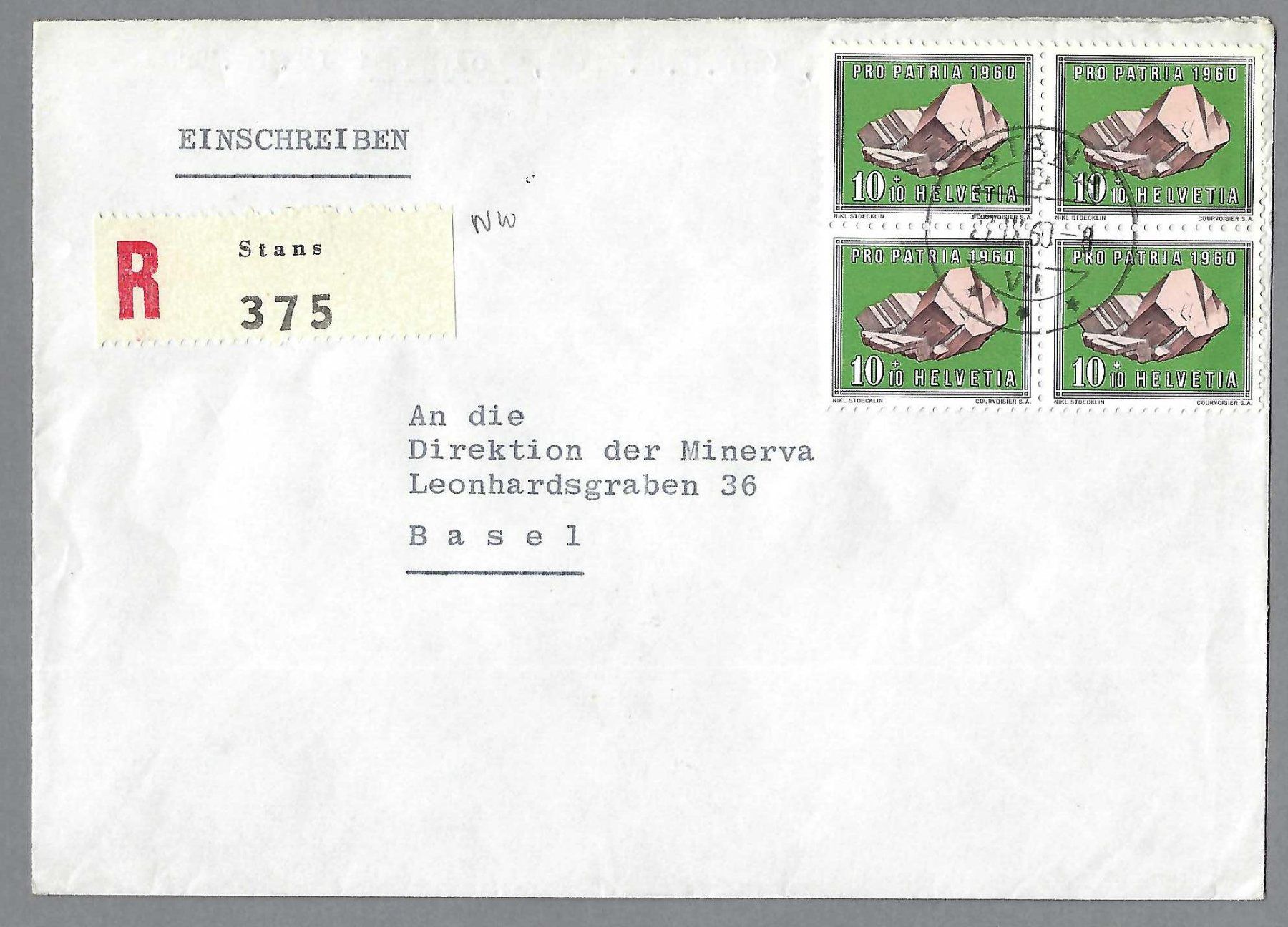 Tutti i francobolli: 1960, B97, 0 STANS, EING. BRIEF (ANK.-0 BASEL) – Usato da Pura venduto da ulisse1957