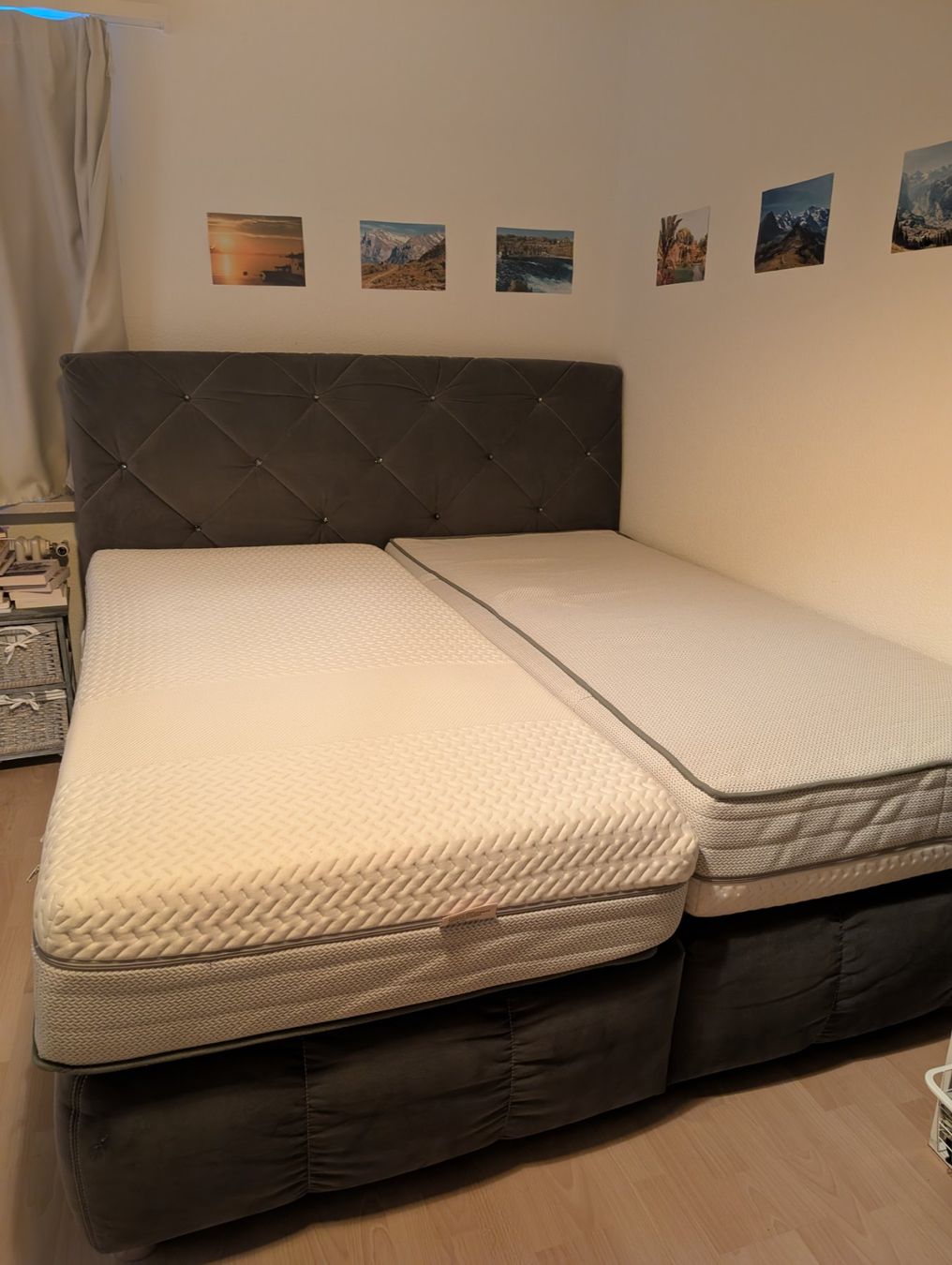 Letti: Boxspringbett in Samt grau 180x200 + 2 Matratzen – Usato da Uster venduto da b_k_2d75