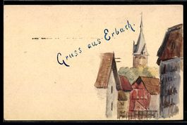 Handgemalt: Erbach /Odenwald, Ortspartie