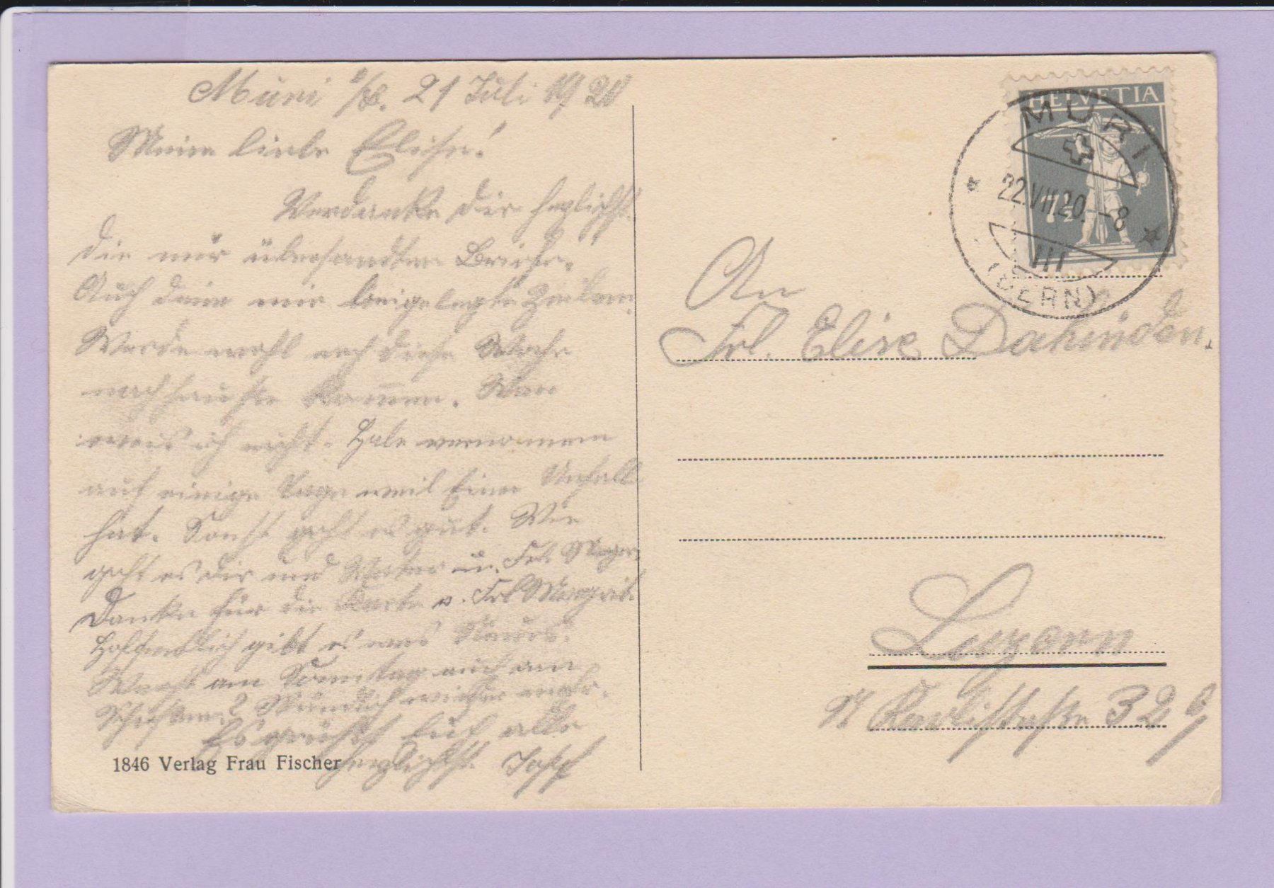 Cartoline postali: MURI bei Bern   :   alte Ansichtskarte von 1920 – Usato da Vitznau venduto da Ropaku 2