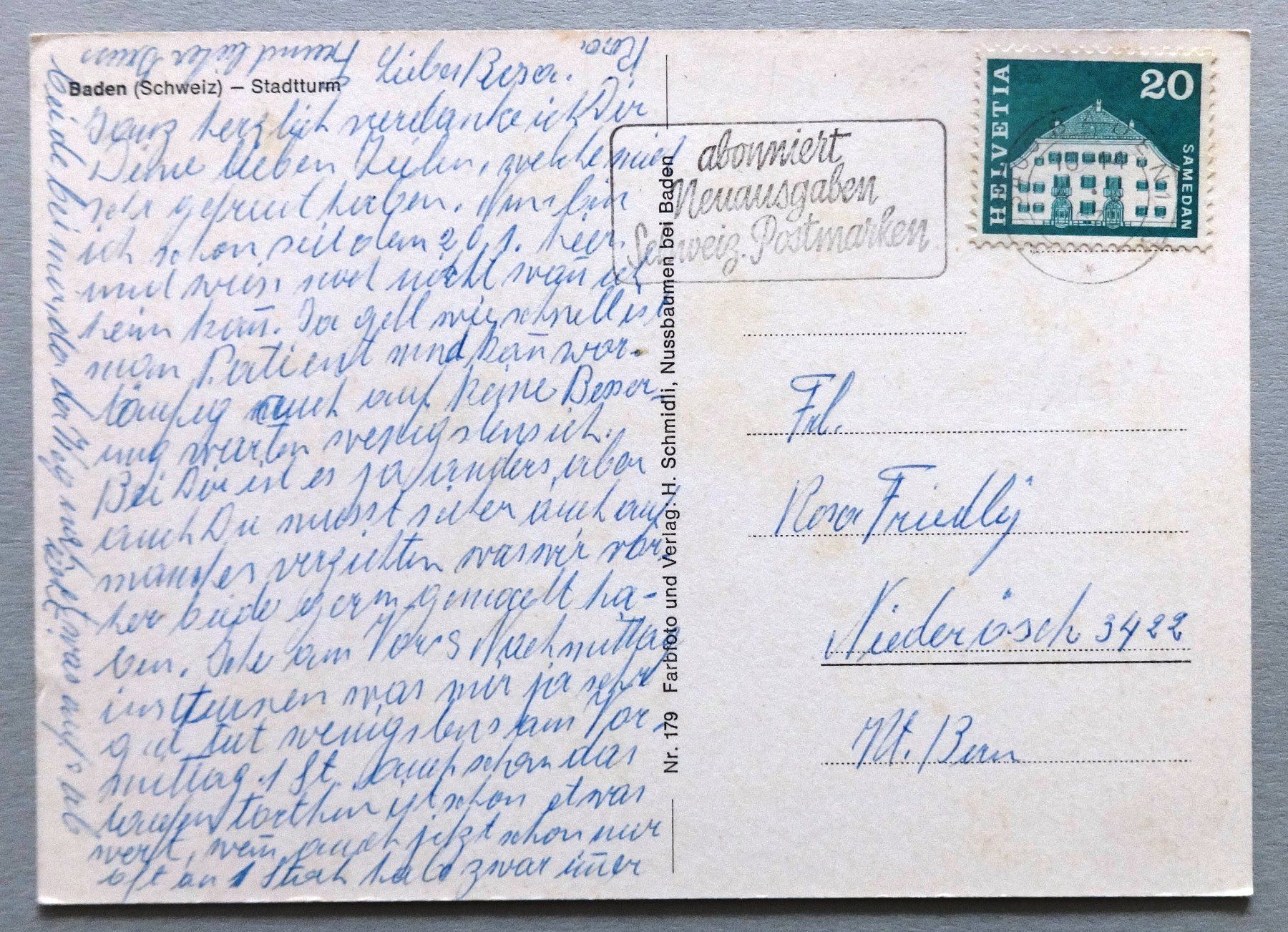 Cartes postales: Baden - Stadtturm – D'occasion à Fétigny par Billy2miny 1