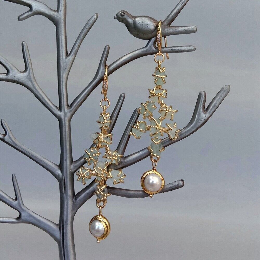 Orecchini pendenti & Orecchini a lobo: Lua Aquamarin Perlen Ohrhänger Echt Boucles Chandelier Perle – Nuovo (secondo la descrizione) da Prilly venduto da ilyria73 2