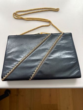 BALLY Vintage Handtasche / Clutch mit Goldkette schwarz