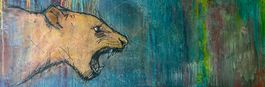 „ANGRIFF“ Acrylbild auf Leinwand           B 120/H 40/T 2 cm