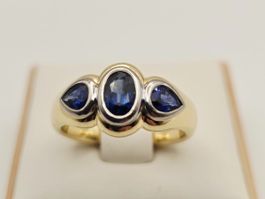 Gold Ring Saphire Brillanten 18KT 750 Gold Gr 55