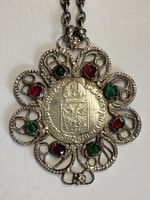Antiker Trachtenschmuck Anhänger, Münze, Kette, Silber