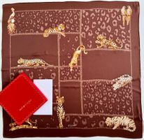 CARTIER Foulard “Gold Panthers” 100% soie + box & livret