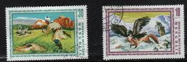 2 Timbres Mongolie Chasse Faucon Chasseur Neuf 1973