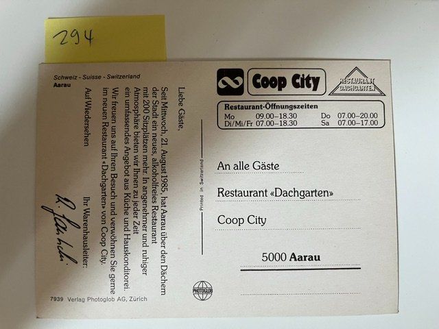 Cartoline postali: Werbekarte Aarau, Coop City, alt – Usato da Niederwil AG venduto da dahu75 1