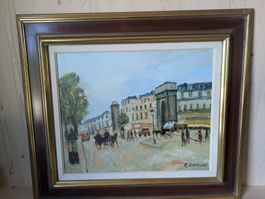 Peinture à l'huile A. Conducci scène de rue parisienne